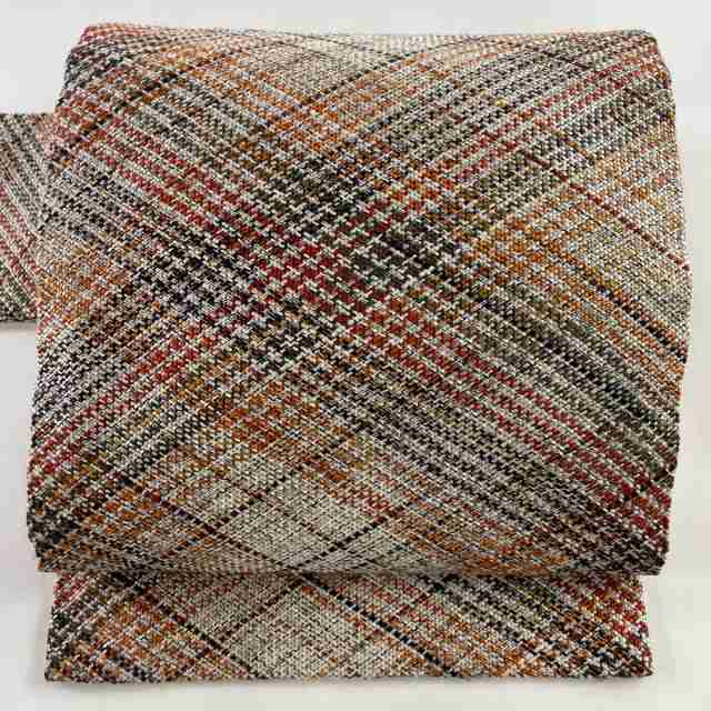 競ナビ】 名古屋帯 美品 名品 斜め格子 幾何学 金銀糸 灰紫 正絹 