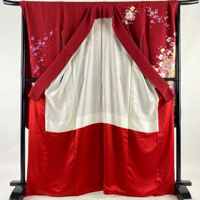 振袖 美品 名品 雪輪 草花 金彩 ぼかし 赤 袷 身丈169cm 裄丈70cm L 