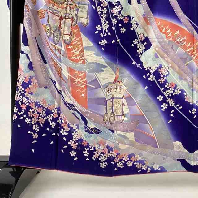 振袖 秀品 落款 山鉾 熨斗 金糸 金銀彩 紫 袷 身丈161cm 裄丈65.5cm M 