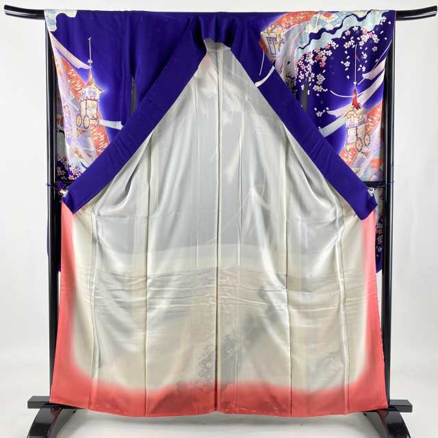 振袖 秀品 落款 山鉾 熨斗 金糸 金銀彩 紫 袷 身丈161cm 裄丈65.5cm M 