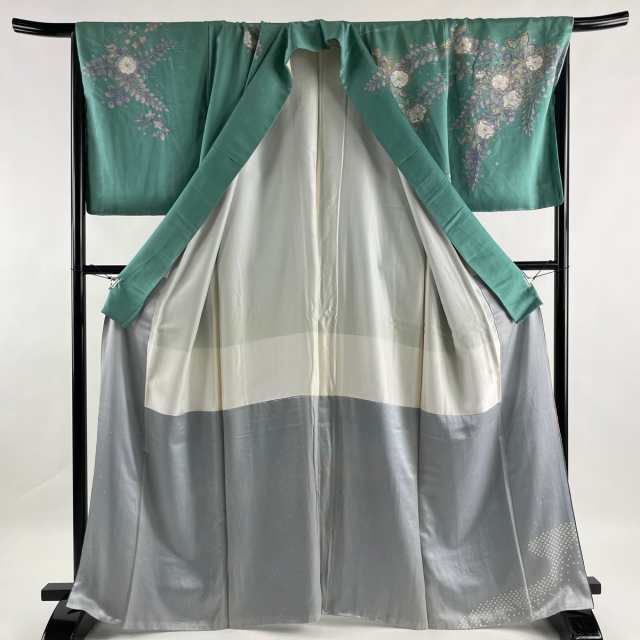 訪問着 美品 名品 辻が花 ぼかし 金彩 青緑 袷 身丈165cm 裄丈67cm M 