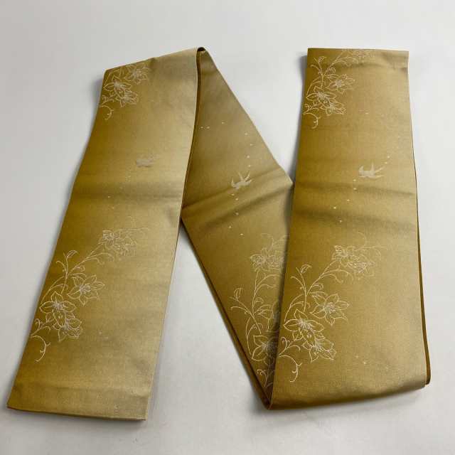 半幅帯 優品 燕 草花 箔 山吹茶色 化繊 中古の通販はau PAY マーケット 