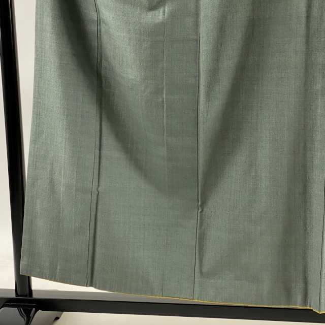 結城紬 逸品 証紙 本場結城紬 奥順株式会社 灰緑 袷 身丈155cm 裄丈 