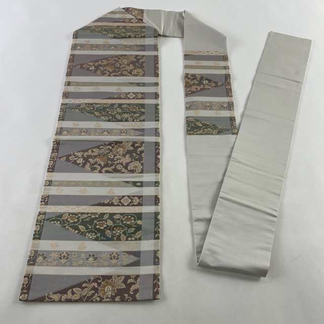 好評受付中 名古屋帯 美品 秀品 花唐草 箔 灰紫 正絹 rocketchile.cl