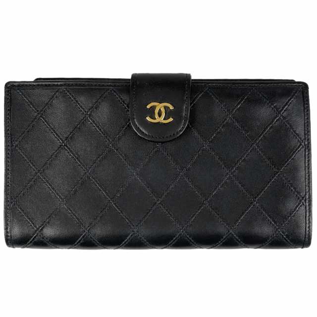 CHANEL シャネル 長財布 ビコローレ がま口 ココマーク レザー ブラック-