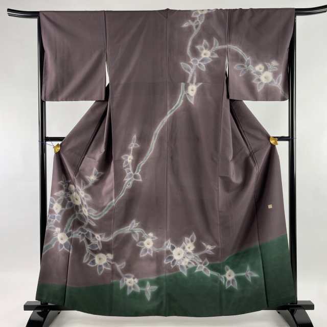 産地直送 訪問着 逸品 落款 牛首紬地 椿 小豆色 袷 身丈163.5cm 裄丈66.5cm M 正絹 CAMIEL  FORTGENSジップアップジャケット カミエル・フォートヘンス S