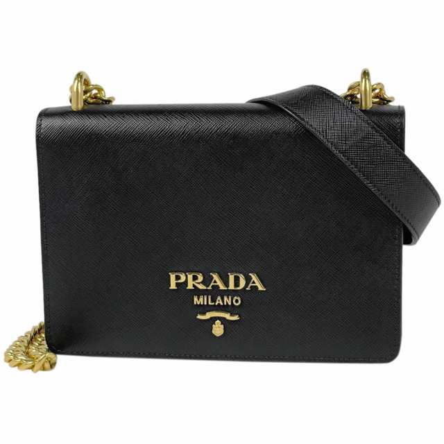 超美品】 プラダ PRADA ロゴ チェーン ショルダーバッグ レザー ネロ