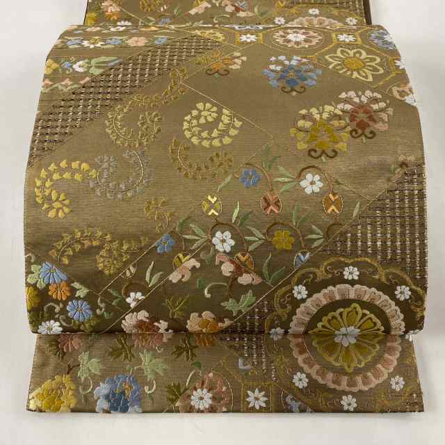 国内初の直営店 袋帯 美品 逸品 花唐草 蜀江文 刺繍 金銀糸 金色 六通 正絹