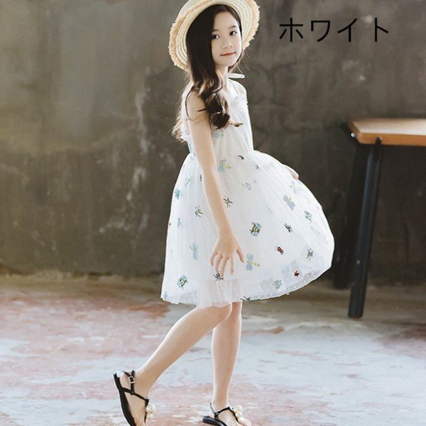 子供服 おしゃれワンピース キッズ服 女の子 発表会ドレス ノースリーブ 肩出し ストラップ ワンピース 夏 ホワイト ワンピース 刺繍 110の通販はau Pay マーケット Bmstore