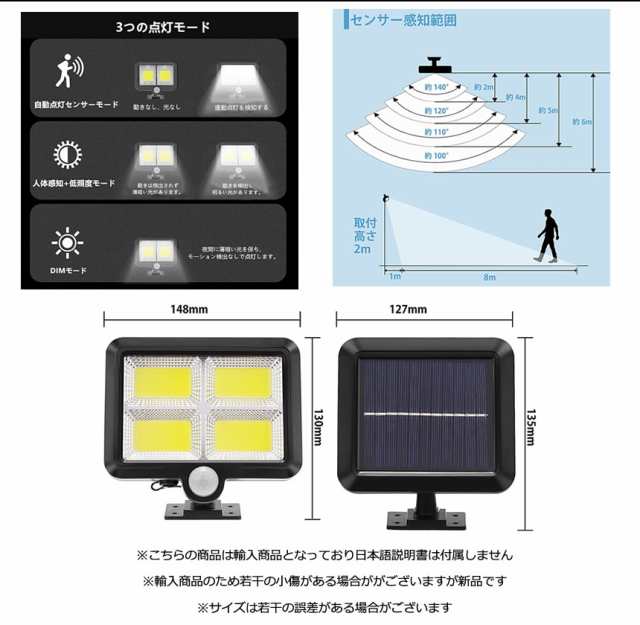 ソーラーライト ソーラーセンサーライト パネル 分離型 5Mコード 防犯