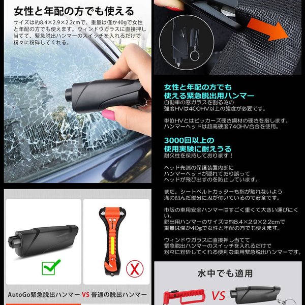 一秒脱出 緊急脱出ハンマー 多機能 水中適用 レスキュー 安全 シートベルトカッター付き 運びやすい 車用 家用 緊急ツール Hamehankuの通販はau Pay マーケット Kurano Online