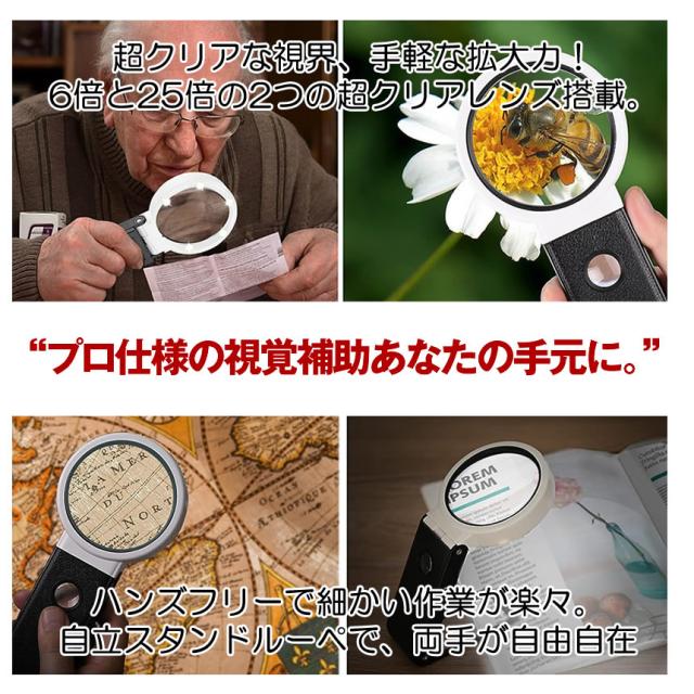 拡大 ルーペ ハンズフリー 拡大鏡 照明付きヘッドセット拡大鏡 2つの