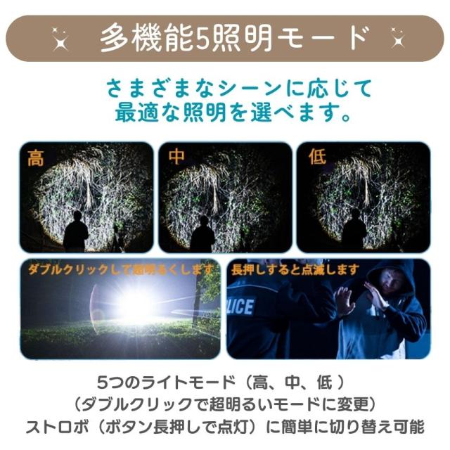 懐中電灯 充電式 ズーム マグネット 磁石 ハンディライト led ライト