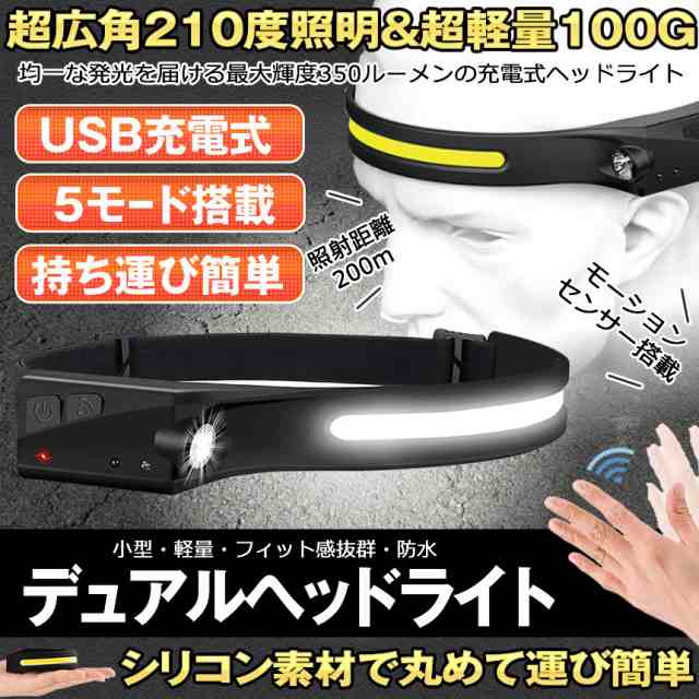 モーションセンサー USB充電 防水LEDヘッドライト 散歩 夜釣り 登山