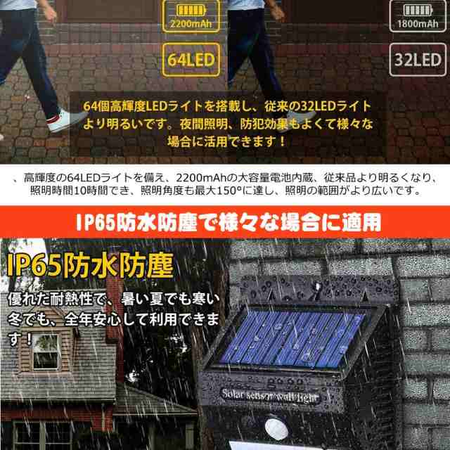 センサーライト 2個セット 分離型 64led 屋外 Led ソーラーライト パネル分離 太陽光発電 防犯 防水 玄関 庭 屋外 2teraの通販はau Pay マーケット Kurano Online