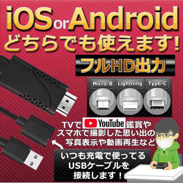 テレビ 接続 Ios Iphone Ipad Android Hdmi 変換 対応 アダプタ ケーブル 3in1 フルhd Usb ミラーリング テレビ 映す Typec Blackportの通販はau Pay マーケット Kurano Online