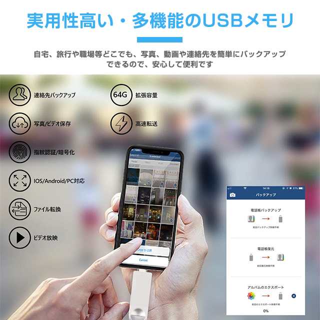 本日特価】 64GB USBメモリー64GB フラッシュメモリ Lightning iPhone iPad用 バックアップ 容量不足解消  TouchID指紋認証 ファイルの暗号化 送料無料 discoversvg.com