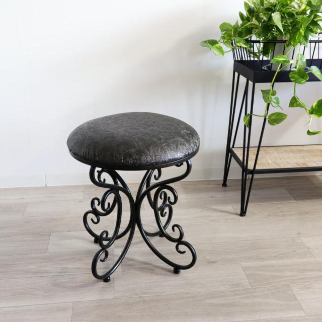 【動画あり】スツール おしゃれ 椅子 丸 クラシック 丸形 アンティーク アイアンチェアー ペイズリー リビング 玄関 鏡台 ラウンド イス 椅子 雑貨