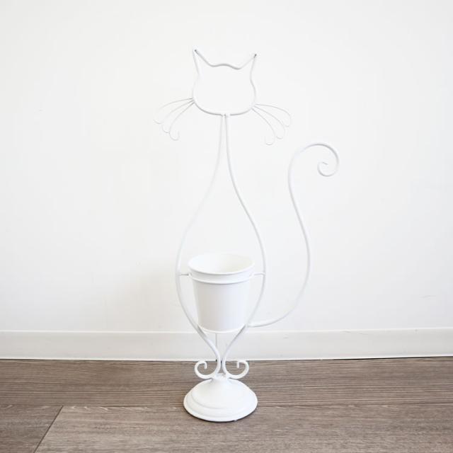 フラワーポット 鉢カバー ホワイト かわいい 猫 ガーデニング雑貨