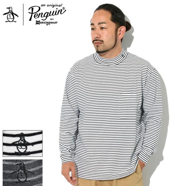 ペンギン バイ マンシングウェア Penguin by Munsingwear カットソー 長袖 メンズ フライス ボーダー モック ネック ( Penguin by Munsingwear Fries Border Mock Neck L/S Crew ポケット ポケT ティーシャツ T-SHIRTS トップス ロンティー ロンt メンズ 男性用 MLMWJB05 )
