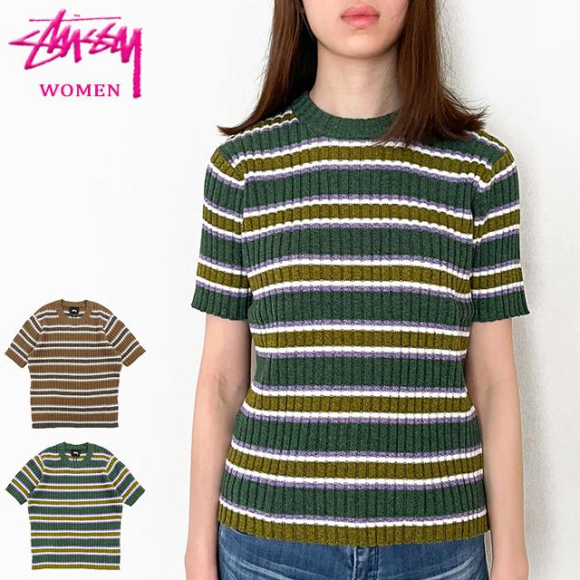 ステューシー STUSSY セーター 半袖 レディース WOMEN Rib Stripe ( stussy sweater  クルーネック トップス ガールズ ウーマンズ ウィメンズ WOMENS 女性用 217057 USAモデル 正規 品 ストゥーシー スチューシー )