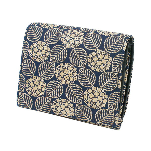 印伝 甲州印伝 印傳屋 上原勇七 財布 二つ折り財布 2204 あじさい 紫陽花 紺地×白漆 鹿革 本革 レザー 花柄 ブランド 冬物 冬ギフト クリスマス 贈り物 YM01