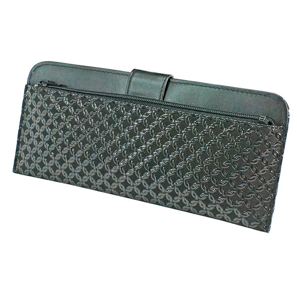 印伝 甲州印伝 印傳屋 上原勇七 財布 長財布 2107 輪繋ぎ小 黒地×黒漆 鹿革 本革 レザー 薄い スリム 和柄 ブランド 冬物 冬ギフト クリスマス 贈り物 YM01