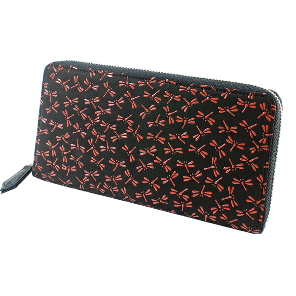 印傳屋 甲州印伝 長財布 束入れ トンボ 蜻蛉 鹿革 漆 印傳