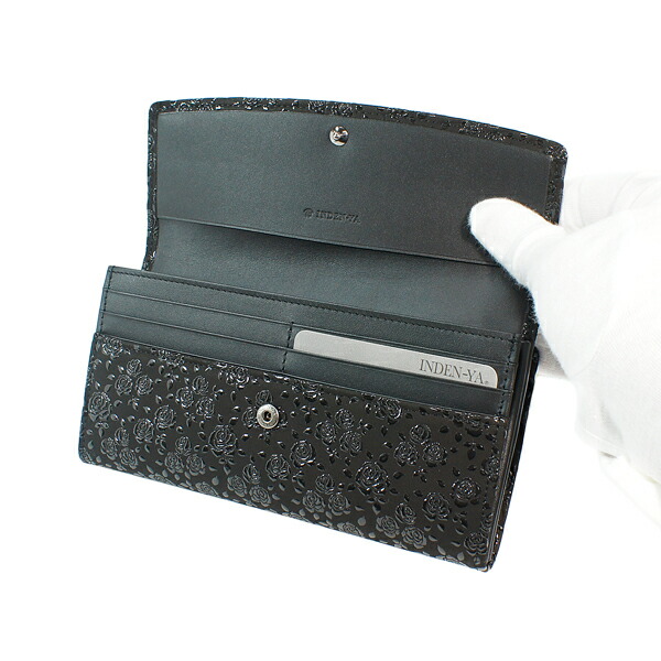 新品】印傳屋 INDEN-YA 長財布 がま口 黒地ピンク漆 鹿革 日本製