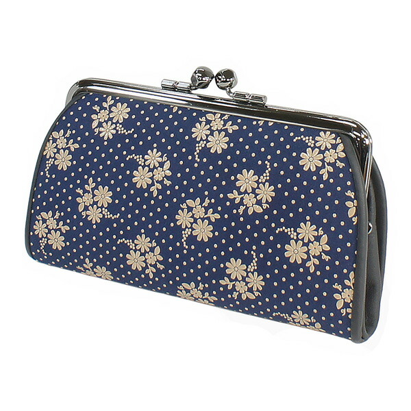 印伝 甲州印伝 印傳屋 上原勇七 財布 がまぐち 小銭入れ 1501 コスモス 秋桜 紺地×白漆 鹿革 本革 レザー 花柄 ブランド YM01の通販は