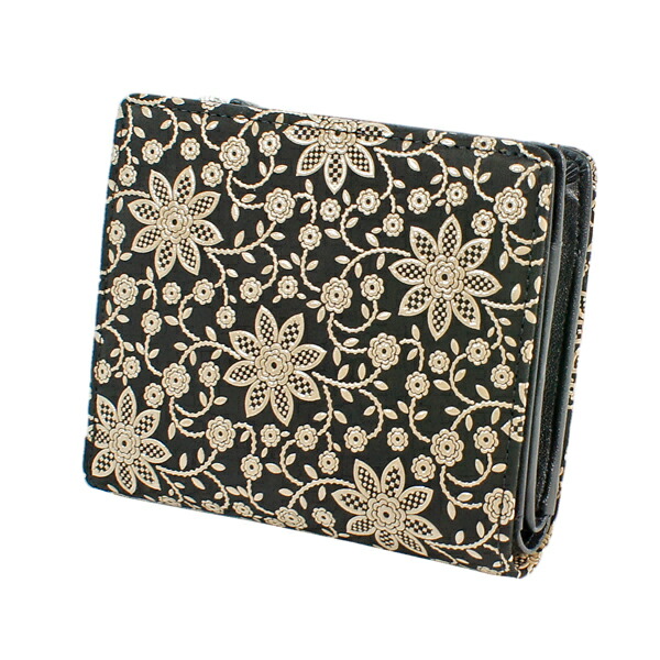 印伝 甲州印伝 印傳屋 上原勇七 財布 二つ折り財布 2217 クレマチス 黒地×白漆 鹿革 本革 レザー 花柄 ブランド YM01の通販は