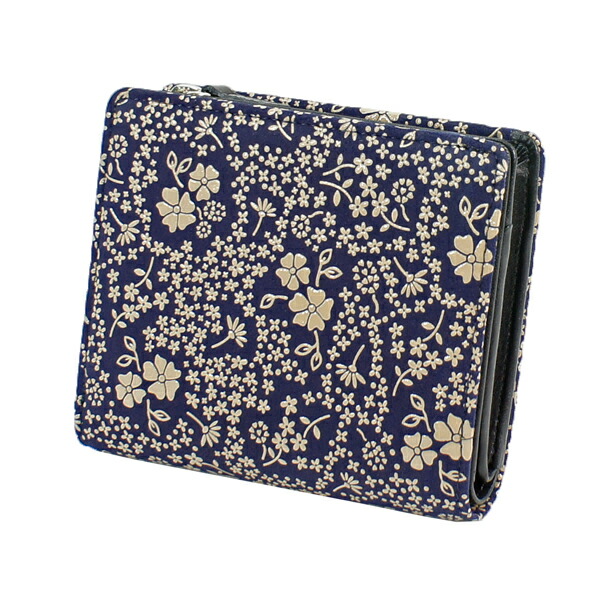 印伝 甲州印伝 印傳屋 上原勇七 財布 二つ折り財布 2217 アメリカンブルー 紺地×白漆 鹿革 本革 レザー 花柄 ブランド YM01の通販は