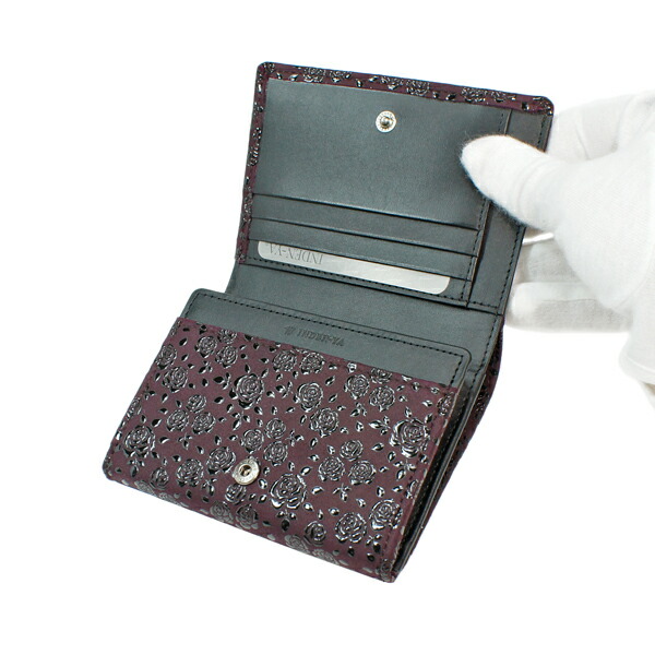 印伝 甲州印伝 印傳屋 上原勇七 財布 二つ折り財布 2205 ローズ小 紫地