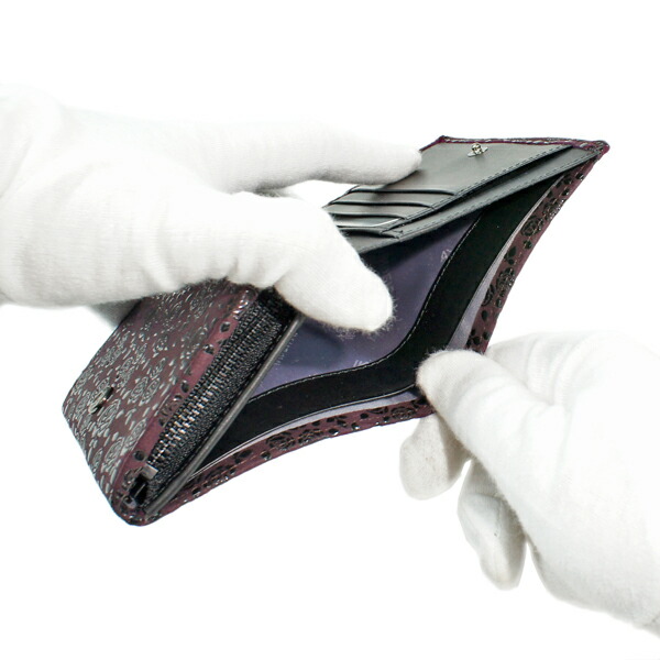 印伝 甲州印伝 印傳屋 上原勇七 財布 二つ折り財布 2205 ローズ小 紫地