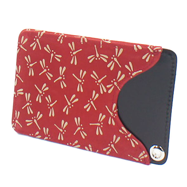 印伝屋 ブックカバー 赤 とんぼ柄 ブックカバーS［黒地／赤漆／とんぼ