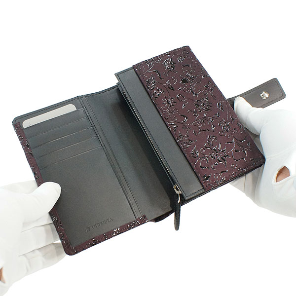 印伝 甲州印伝 印傳屋 上原勇七 財布 二つ折り財布 2213 花唐草 紫地