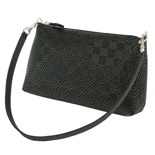 印伝 甲州印伝 印傳屋 上原勇七 化粧ポーチ 手提げ 4411 変わり市松小 黒地×黒漆 鹿革 本革 レザー 和柄 ブランド YM02の通販は 20,570円