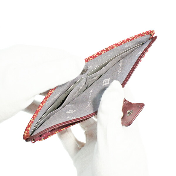 印伝 甲州印伝 印傳屋 上原勇七 財布 長財布 2107 菱菊 赤地×白漆 鹿革