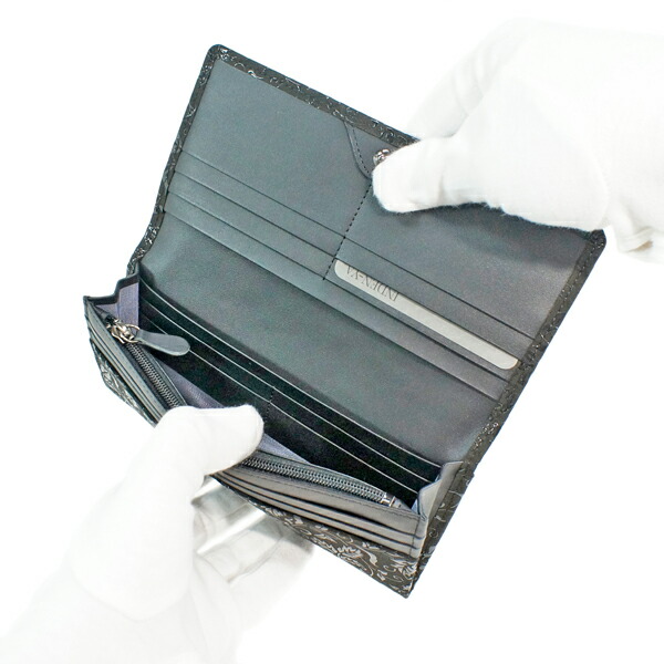 印伝 甲州印伝 印傳屋 上原勇七 財布 長財布 束入れ 2308 花唐草 黒地