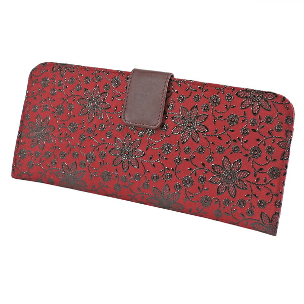 印伝 甲州印伝 印傳屋 上原勇七 財布 長財布 2107 クレマチス 赤地×黒