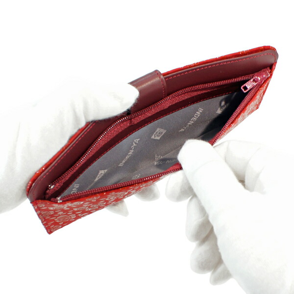 印伝 甲州印伝 印傳屋 上原勇七 財布 長財布 2107 ローズ小 赤地×赤漆