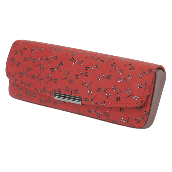 印伝 甲州印伝 印傳屋 上原勇七 メガネケース メガネ入れ 4206 とんぼ 赤地×黒漆 鹿革 本革 レザー 和柄 ブランド YM01の通販は