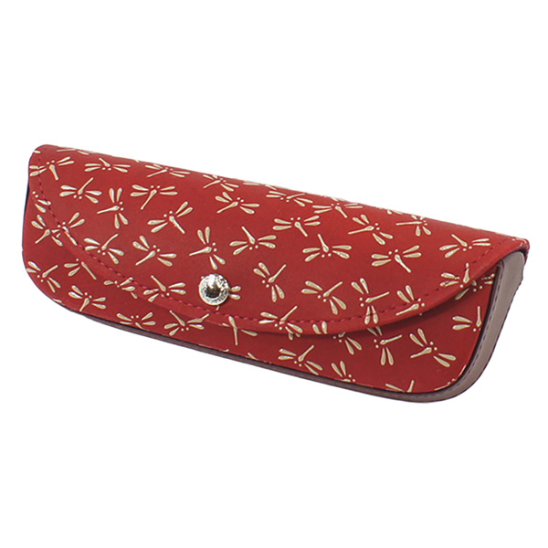 トンボ柄 赤 メガネケース 印伝 新品 鹿革 漆の模様 【公式通販】