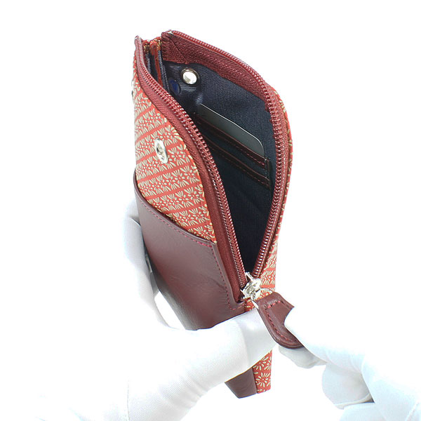 印傳屋 印伝 5027 スマホポシェット 赤地／白漆 とんぼ 印伝 甲州印伝 印傳屋 上原勇七 スマホポシェット スマホケース 5027