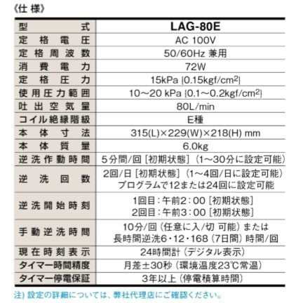 超ロング3年保証 日東工器 エアーポンプ LAG-80E 浄化槽 LAG-80B LAG-80の後継機種 静音 省エネ 浄化槽｜au PAY マーケット