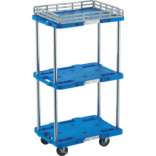 TRUSCO(トラスコ) ルートバン 3段式 柵1段付 370X500mm 4輪自在ストッパー付 青 MPB-503JSK-B