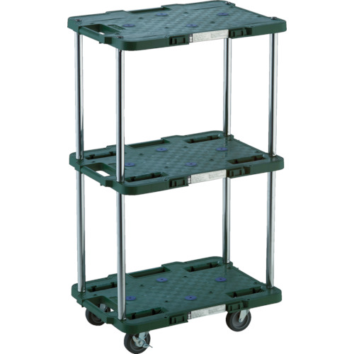 TRUSCO(トラスコ) ルートバン 3段式 柵1段付 370X500mm 4輪自在ストッパー付 緑 MPB-503JSK-GN