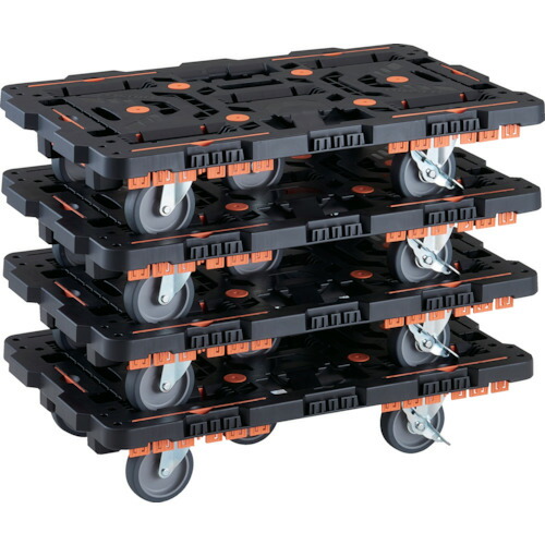 TRUSCO(トラスコ) 連結式樹脂製平台車 ビートル 700X450 自在5輪 内2輪ストッパー付 柵付 まとめ買い4台 BT700KJ5S2-E100-M4の通販は 19,624円