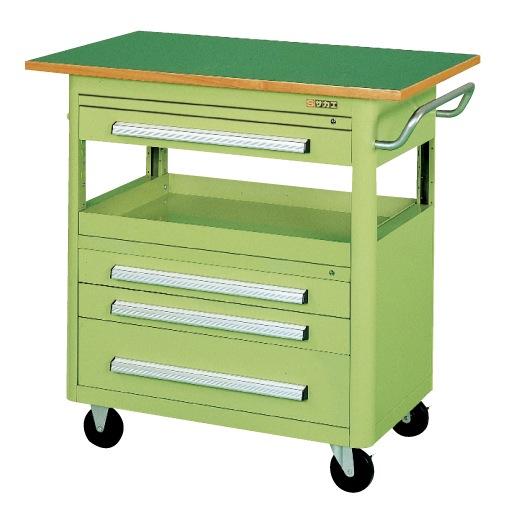 【直送】【代引不可】サカエ(SAKAE) エースワゴン 2段 天板・上下引出し付 900X600X900 グリーン A-47BTの通販は 74,943円