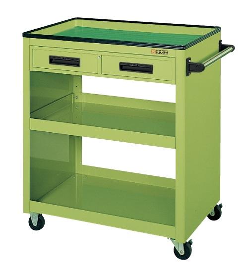 【直送】【代引不可】サカエ(SAKAE) パネルワゴン 3段 天板皿型引出し付 755X505X880 グリーン PKW-4Cの通販は 68,451円